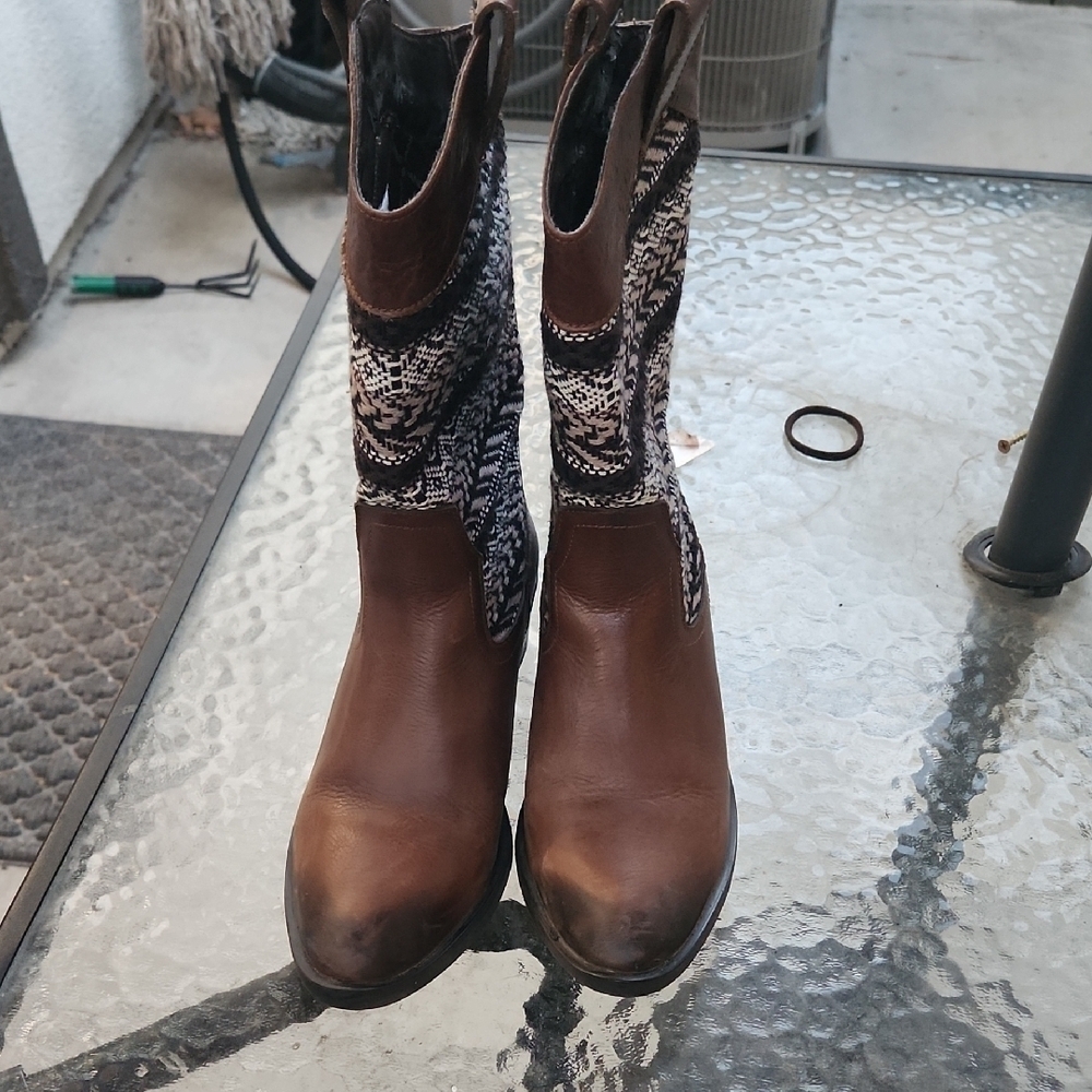 Andrea Brown and Black Patterned Women's Boots